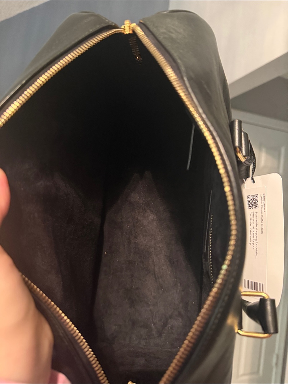 Saint Laurent Black Leather Travel Satchel with Gold Accents - Picture 4 of 5